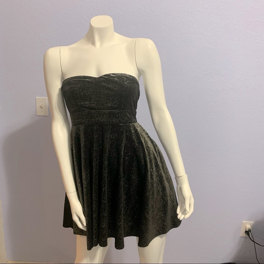 Free People Metallic Black Velour Shimmering Mini Dress